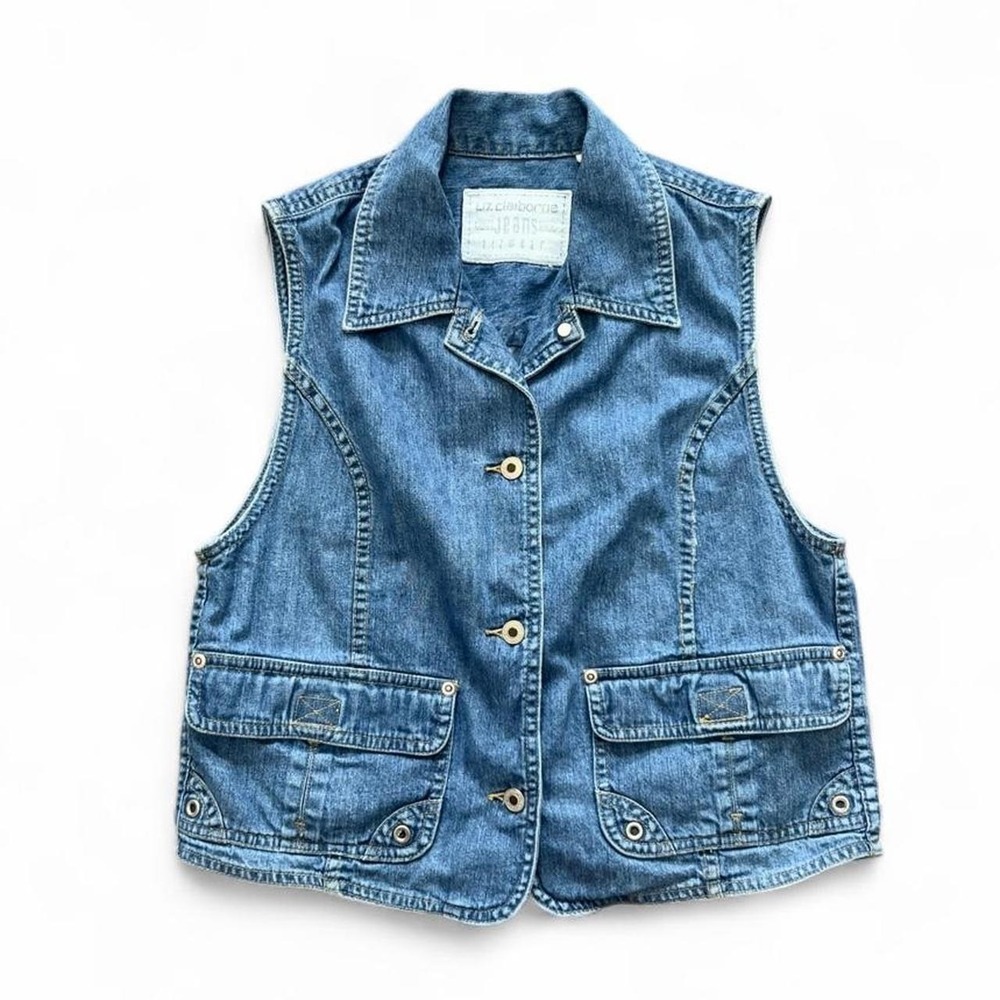 Vintage Liz Claiborne Jeans Blue Denim Vest Top Size Small Cotton Button Up
